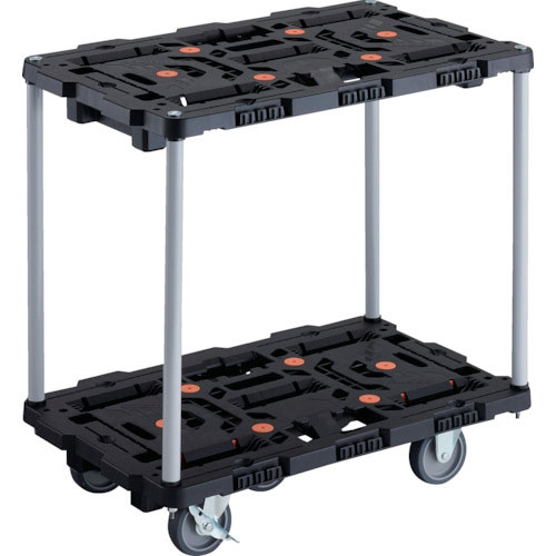 TRUSCO 連結式樹脂製2段台車 ビートル 700X450 自在3輪 内2輪ストッパー付 ハンドル_