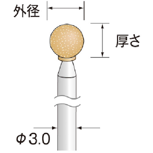 ミニモ　軸付砥石　ロングシャフトオレンジ砥石　砥粒ＷＡ　軸径３ｍｍ　粒度＃１００　外径Φ１０＿