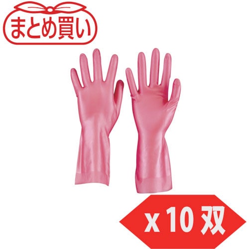 ＴＲＵＳＣＯ　まとめ買い　天然ゴム手袋　中厚手タイプ　ピンク　Ｍサイズ　１０双＿