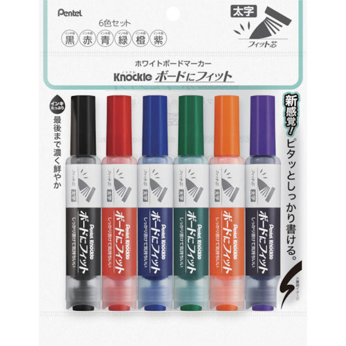 ペンテル　ノックル　ボードにフィット　太字　６色セット＿