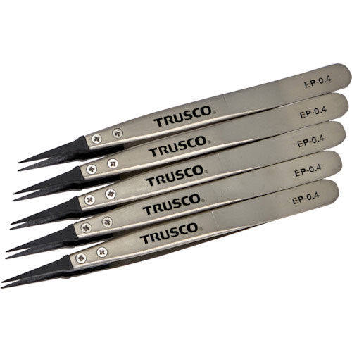TRUSCO まとめ買い ESDチップピンセット 先細型 先端幅0.4mm 5本入り_