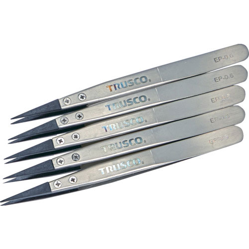 TRUSCO まとめ買い ESDチップピンセット 先細型 先端幅0.6mm 5本入り_