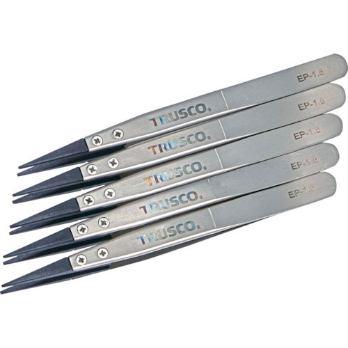 TRUSCO まとめ買い ESDチップピンセット 先平型 先端幅1.5mm 5本入り_