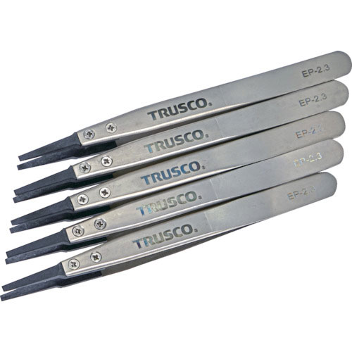 TRUSCO まとめ買い ESDチップピンセット 先平型 先端幅2.3mm 5本入り_