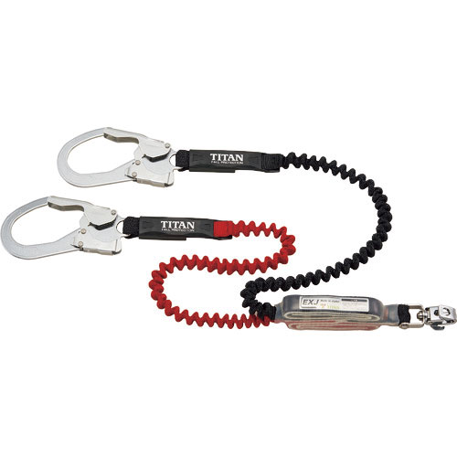 タイタン EXJ伸縮ストラップ式 タイプ1ランヤード ブラック/レッド ダブル (墜落制止用器具)_