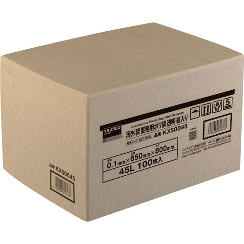 TRUSCO 海外製 業務用ポリ袋 透明・箱入 0.1×45L 100枚入_