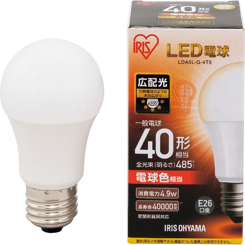 ＩＲＩＳ　ＬＥＤ電球　Ｅ２６広配光タイプ　４０形相当　電球色　４８５ｌｍ＿