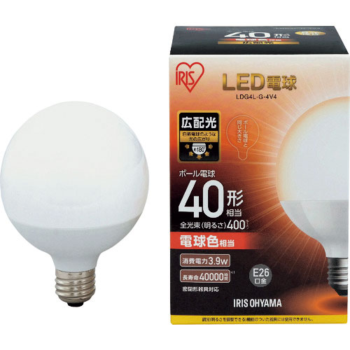 IRIS LED電球 ボール電球タイプ 40形相当 電球色 400lm_