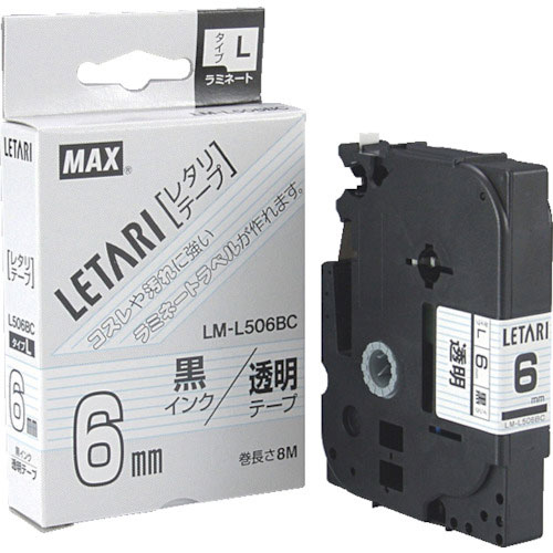 MAX ビーポップミニ用ラミネートテープ LM-L506BC 透明×黒文字 6mm幅×8m巻_