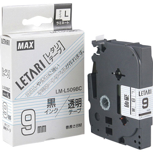 MAX ビーポップミニ用ラミネートテープ 9mm幅 透明×黒文字 8m巻_