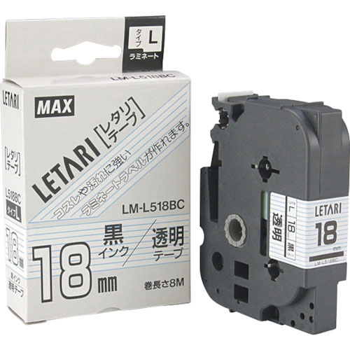 MAX ビーポップミニ用ラミネートテープ 18mm幅 透明×黒文字 8m巻_