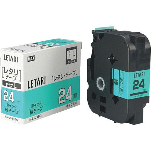 MAX ビーポップミニ用ラミネートテープ LM-L524BG 緑×黒文字 24mm幅×8m巻_