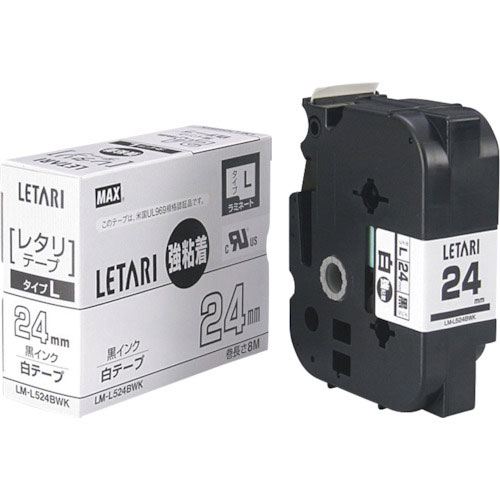 MAX ビーポップミニ用ラミネートテープ LM-L524BWK 強粘着 白×黒文字 18mm幅×8m_