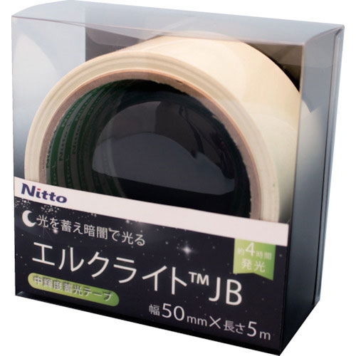 日東エルマテ 中輝度蓄光テープ JIS-JB級 0.25mm×50mm×5m グリーン_