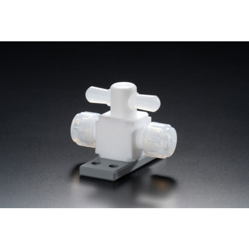 フロンケミカル　チューブ継手　フッ素樹脂（ＰＴＦＥ）二方バルブ圧入型ベース付　１／４パイ＿