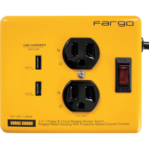 Ｆａｒｇｏ　スチールタップ　ＡＣ２個口　３．４Ａ　ＵＳＢ　２ポート　イエロー＿