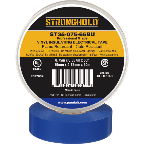 ストロングホールド StrongHoldビニールテープ 耐熱・耐寒・難燃 プロ仕様グレード 青 幅1_