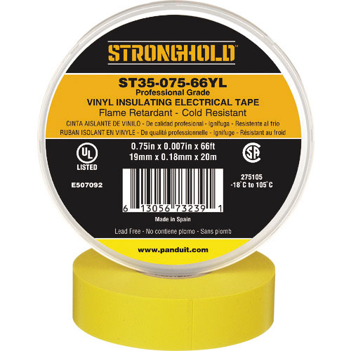 ストロングホールド StrongHoldビニールテープ 耐熱・耐寒・難燃 プロ仕様グレード 黄 幅1_