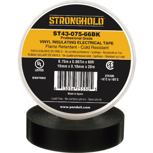 ストロングホールド　ＳｔｒｏｎｇＨｏｌｄビニールテープ　耐熱・耐寒・難燃　プロ仕様グレード　黒　幅１＿