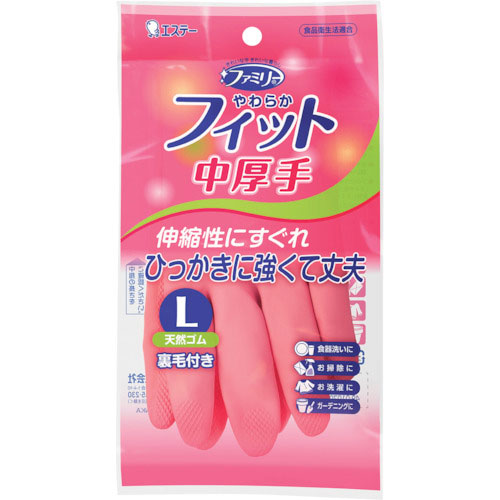 エステー ファミリー やわらかフィット 天然ゴム 中厚手 L ピンク_