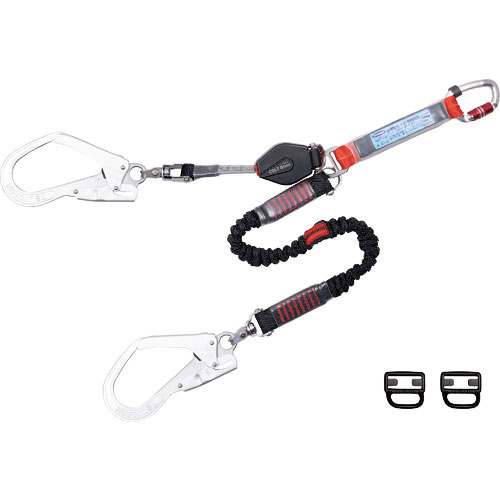 TSUYORON フルハーネス用ランヤード ダブルランヤード ロック機構付き巻取式コルトリトラ+伸縮式ノビロン(BK) THL-CRNV93SV-21KS-2R23-BP_