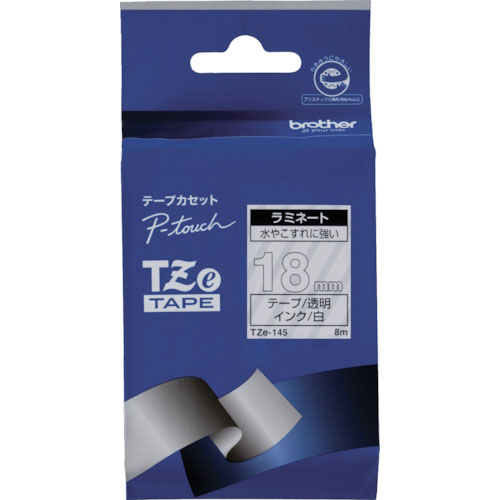ブラザー Tzeテープ 白文字/透明地/18mm_