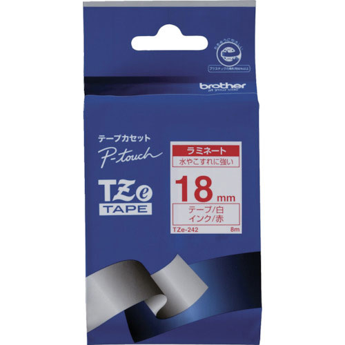 ブラザー　Ｔｚｅテープ　赤文字／白地／１８ｍｍ＿