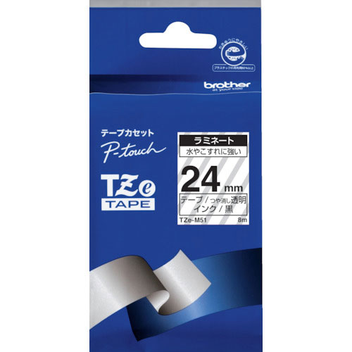 ブラザー Tzeテープ 黒文字/透明(つや消し)/24mm_
