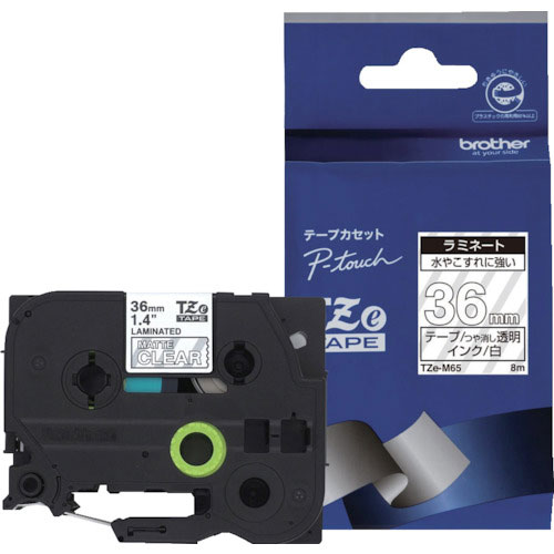 ブラザー Tzeテープ 白文字/透明(つや消し)/36mm_