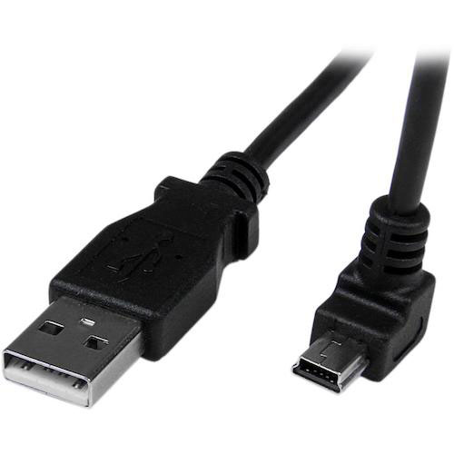 スターテック USBケーブル/A - Mini-B/1m/USB 2.0/下L型/オス・オス/BK_