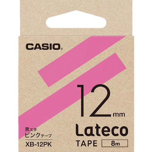 カシオ ラテコ(Lateco)専用詰め替えテープ 12mm ピンクテープに黒文字_