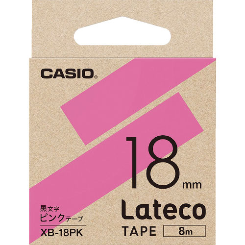 カシオ ラテコ(Lateco)専用詰め替えテープ 18mm ピンクテープに黒文字_