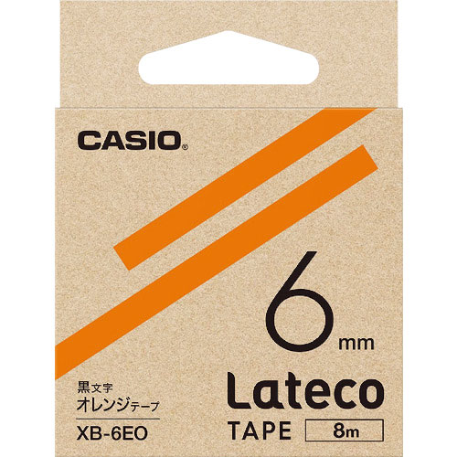 カシオ ラテコ(Lateco)専用詰め替えテープ 6mm オレンジテープに黒文字_
