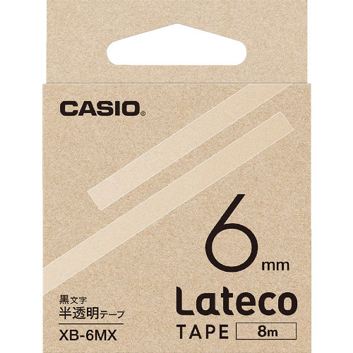 カシオ ラテコ(Lateco)専用詰め替えテープ 6mm 半透明に黒文字_