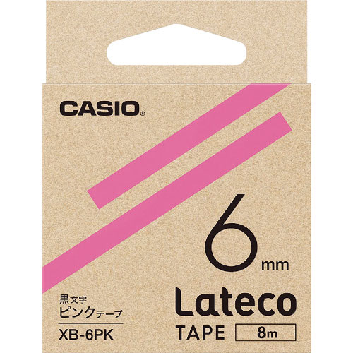 カシオ ラテコ(Lateco)専用詰め替えテープ 6mm ピンクテープに黒文字_