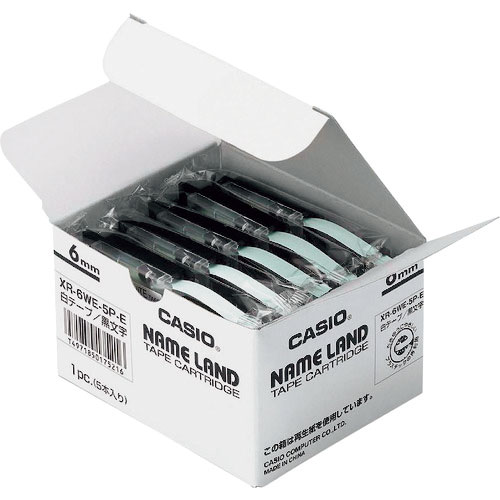 カシオ ネームランド用スタンダードテープ5本入り6mm 白に黒文字_