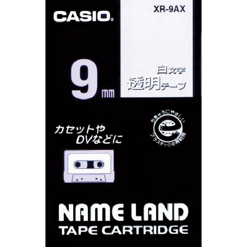 カシオ　ネームランド専用カートリッジ　透明テープに白文字９ｍｍ＿