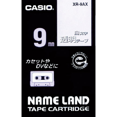 カシオ ネームランド専用カートリッジ 透明テープに白文字9mm_