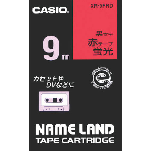 カシオ ネームランド用蛍光赤色テープに黒文字9mm_
