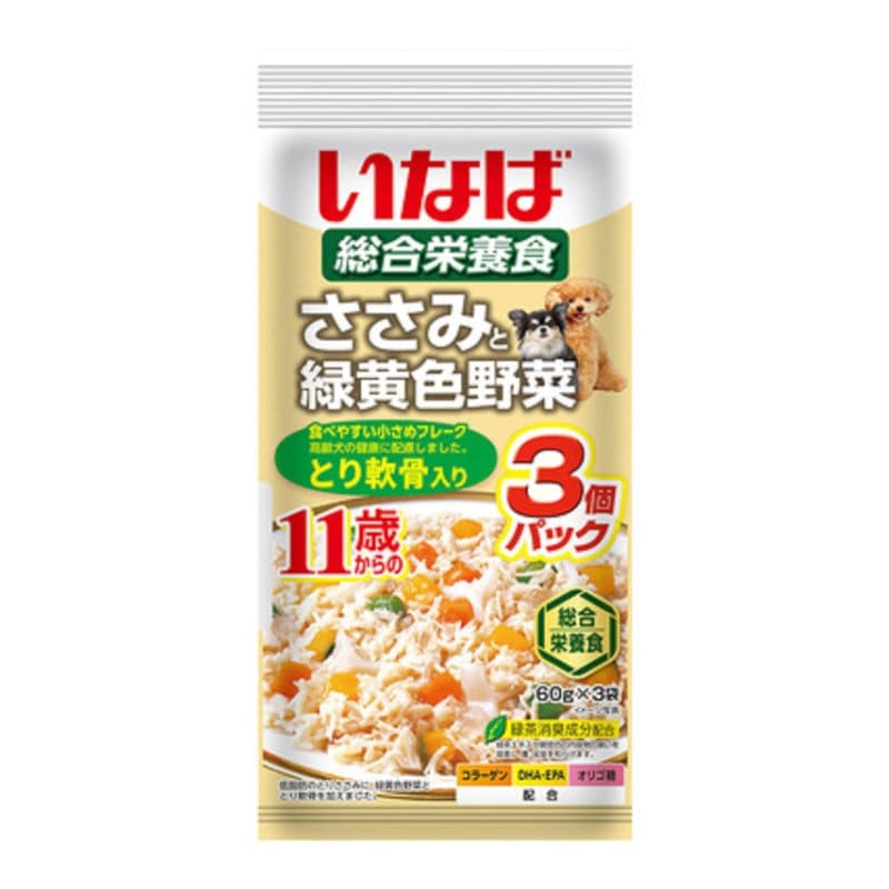 いなば　ささみと緑黄色野菜　鶏軟骨入り　１１歳からの　６０ｇ×３袋