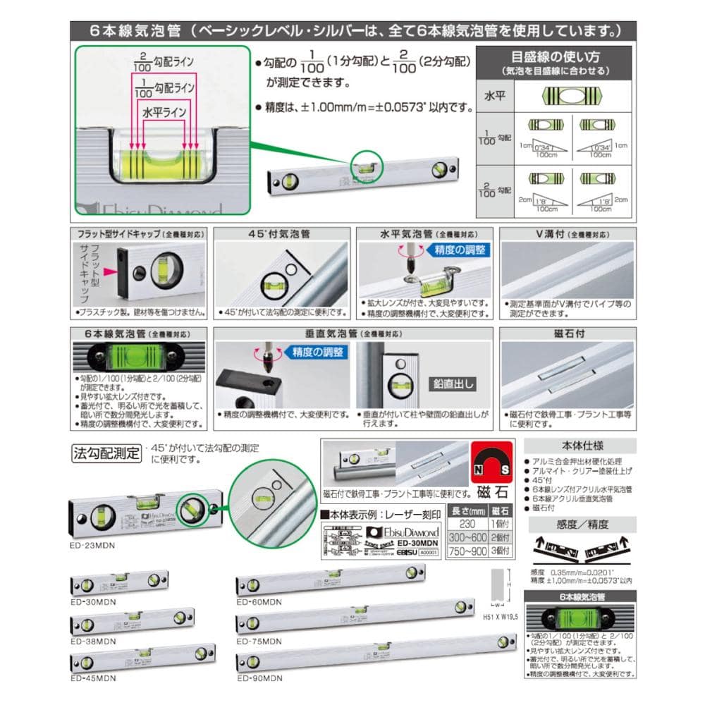 エビス　磁石付４５度付レベル　ＥＤ－２３ＭＤＮ