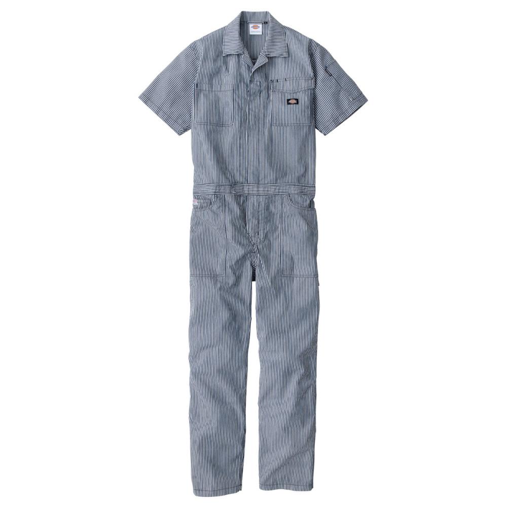 ディッキーズ　ライトＳＴヒッコリー　半袖つなぎ　ネイビー　ＬＬ　Ｄ７１０２