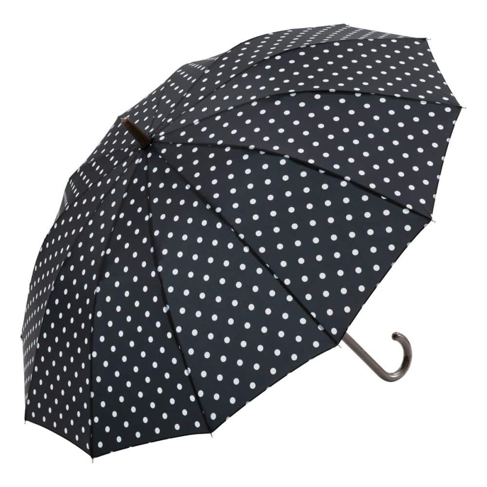 スギハラ　５８ｃｍジャンプ傘　１２本骨　水玉　ブラック