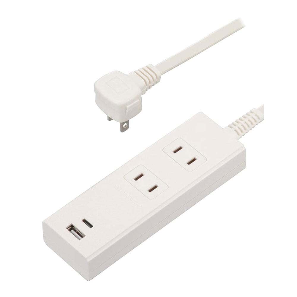 オーム電機 2個口電源タップ PD対応 タイプC・Aポート付 2m ホワイト
