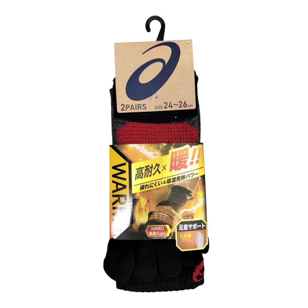 アシックスワーク　紳士　発熱５本指　ラインクルー　Ｍ　２４－２６ｃｍ　２足組