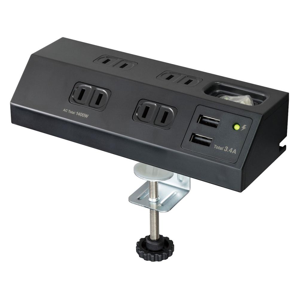 朝日電器　ＥＬＰＡ　集中スイッチ付デスクＵＳＢタップ　４個口２ｍ　ブラック　ＷＬＳーＤＳ４２３２ＳＵＡ（ＢＫ）