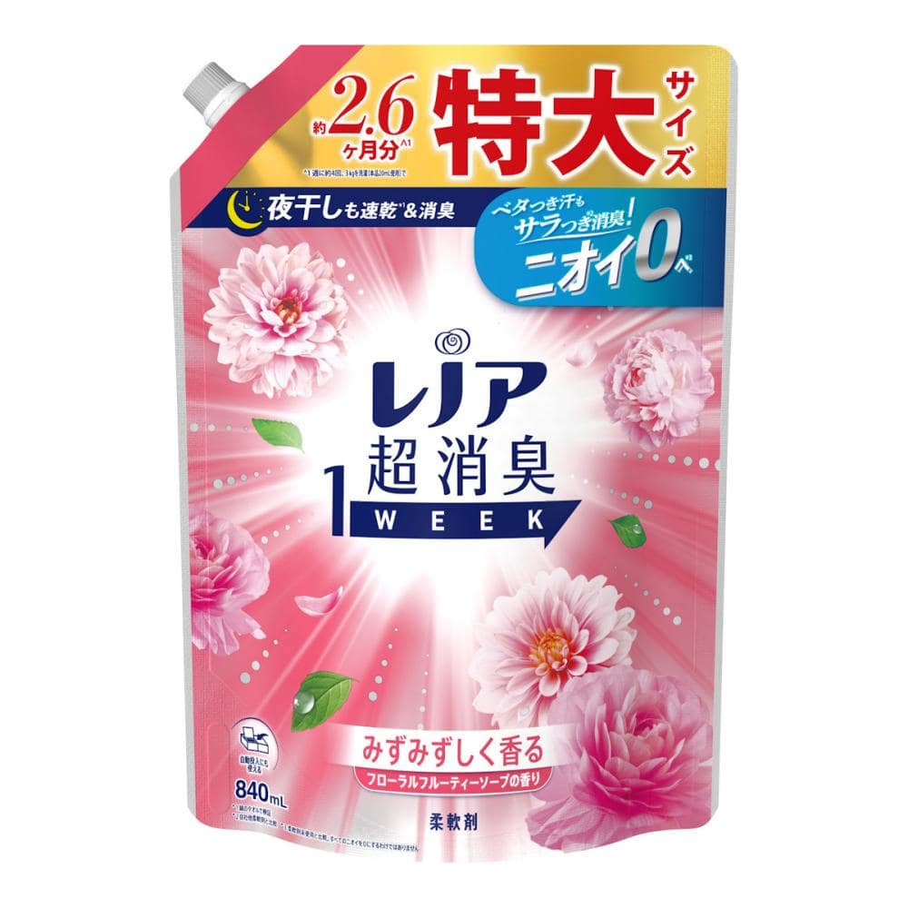 Ｐ＆Ｇ　レノア　超消臭１ＷＥＥＫ　みずみずしく香るフローラルフルーティーソープの香り　詰め替え用　特大　８２０ｍＬ