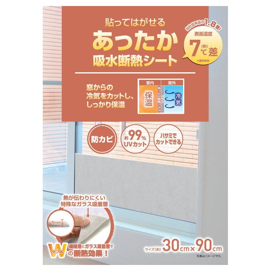 コメリ 貼ってはがせるあったか吸水断熱シート グレー30cm×90cm