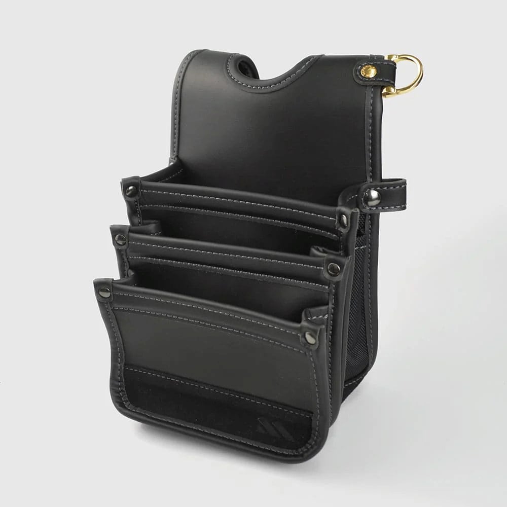 フジ矢 黒金 建築薄型腰袋3段 LIGHT PU LEATHER SERIES AB-43BG
