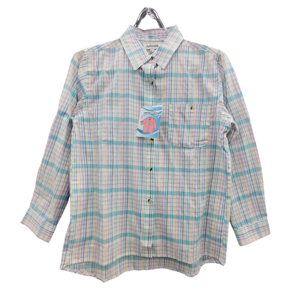 婦人ロールアップブラウス　格子　Ｍ－Ｌ